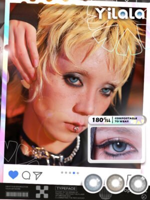 Contact Lens : (Blister pack) - 6-month disposable contact lenses 🌷Olive Brown/Olive Blue/Olive Grey🌷 14.2MM Contact Lens