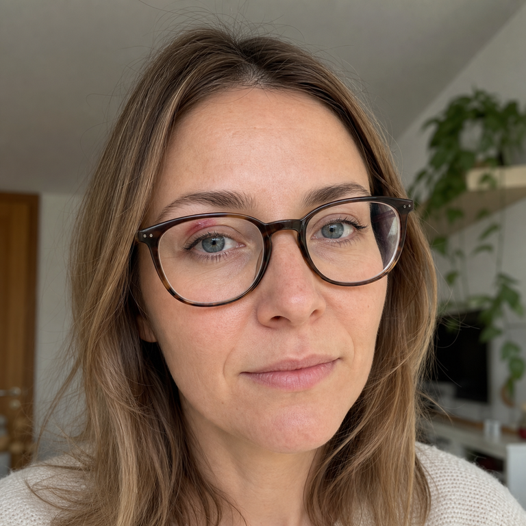 Woman wearing eyeglasses while resting an eye with a mild eyelid stye