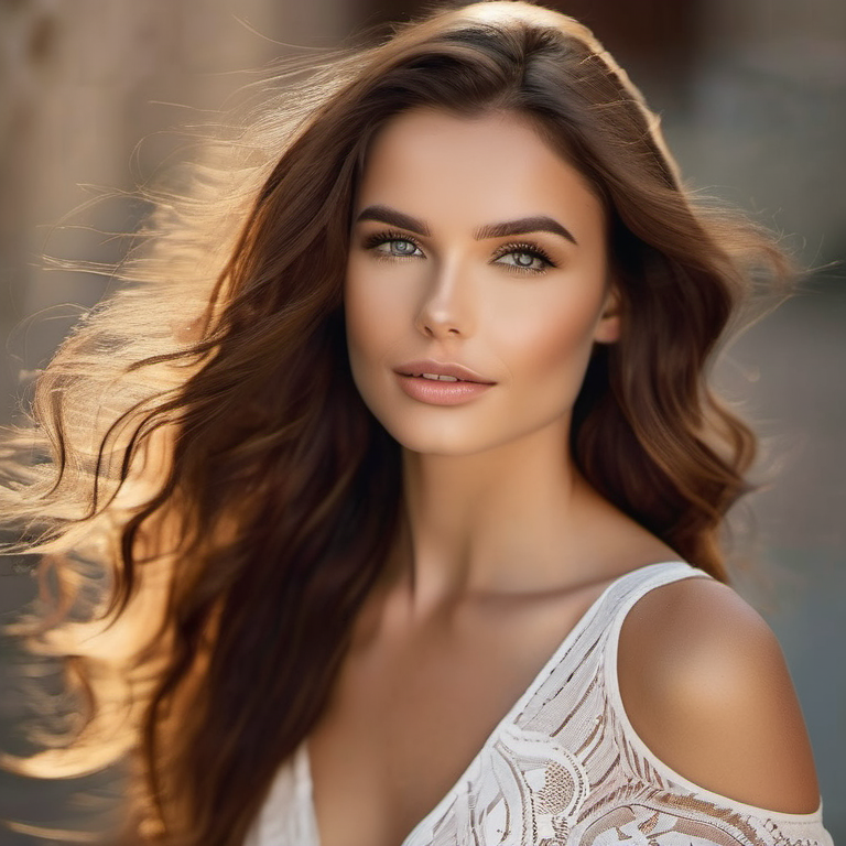 Model with natural brown colored contact lenses, alternating between contacts and glasses