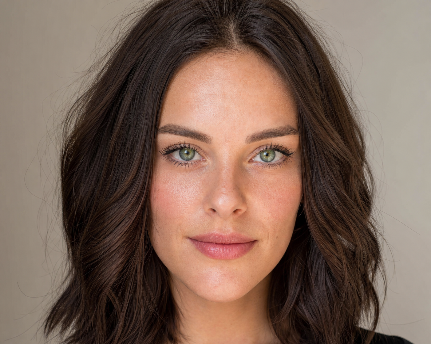 European model with vivid green colored contact lenses