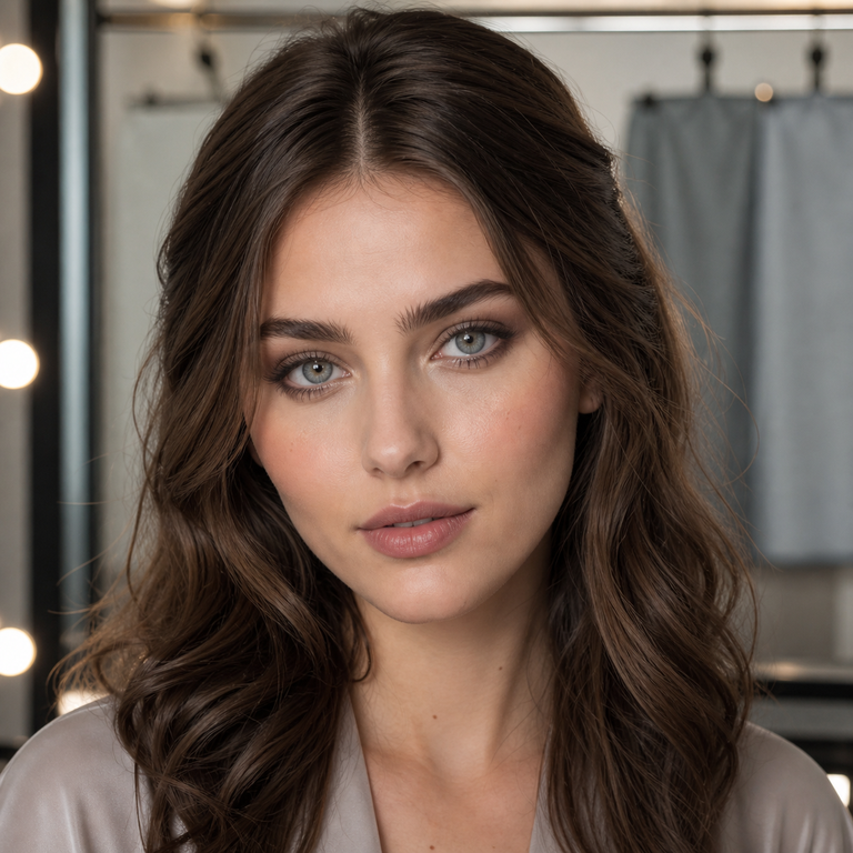 Young adult woman wearing realistic cool mist-grey colored contacts for a Berry Grey and Muse Grey comparison