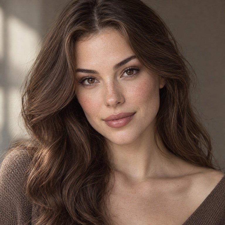 Young adult woman in cocoa tones for an Earl Brown versus Muse Brown colored contacts comparison