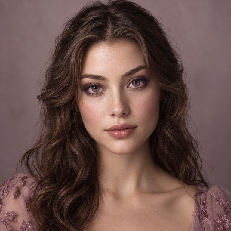 Young adult model wearing muted violet rose colored contacts for INYX Pink and INYX Purple comparison