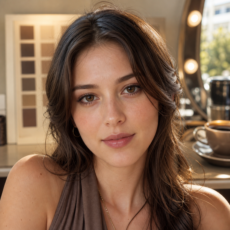 Young adult woman wearing natural coffee-brown colored contacts for a Muse Coffee and Earl Brown comparison
