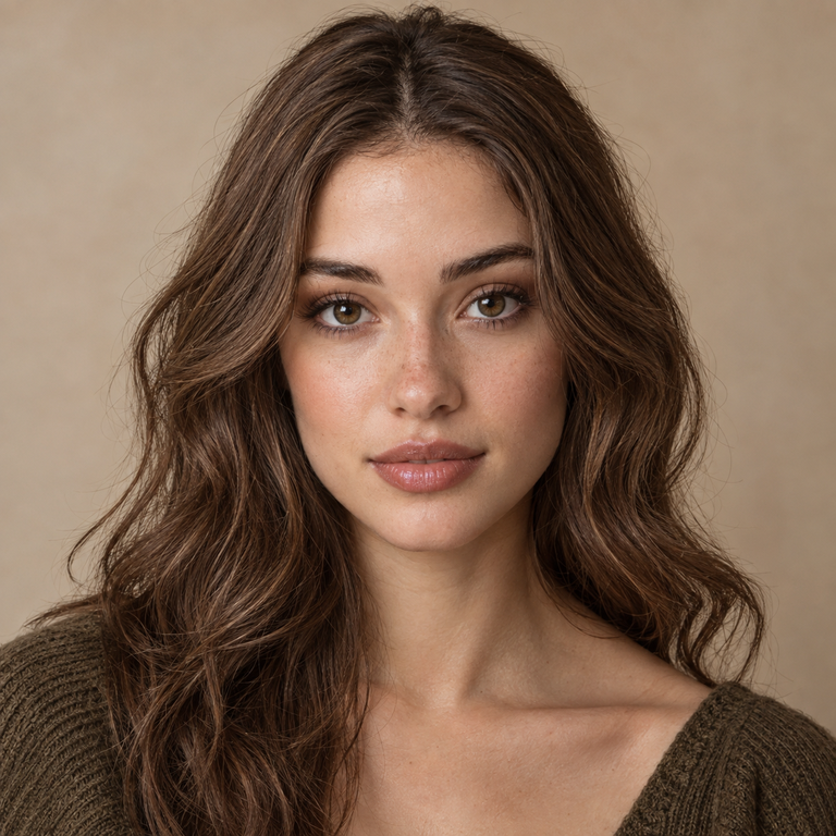 Young adult model wearing warm brown colored contacts for Muse Coffee and Olive Brown comparison