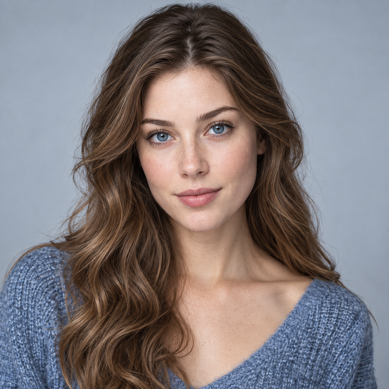 Young adult model wearing cool blue colored contact lenses for Nova Blue and Olive Blue comparison