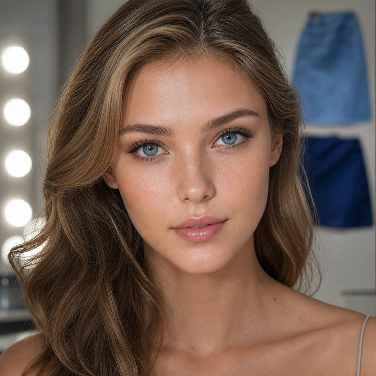 Young adult woman wearing realistic steel-ocean blue colored contacts for a Nova Blue and Thai Blue comparison