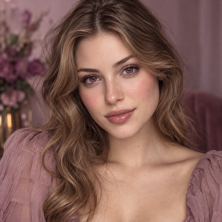 Young adult woman styled in muted rose and berry tones for a Nova Pink versus Berry Purple colored contacts comparison