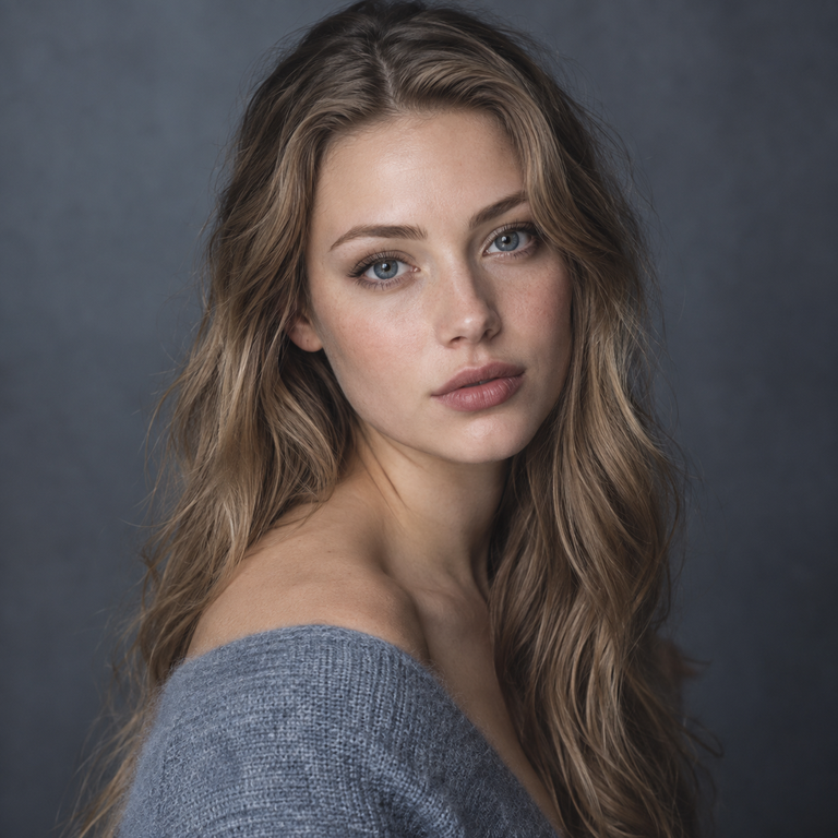 Young adult model wearing muted blue grey colored contact lenses for Olive color comparison