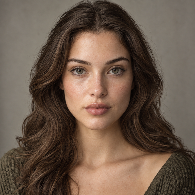 Young adult model wearing muted olive grey colored contacts for Olive Brown and Olive Grey comparison