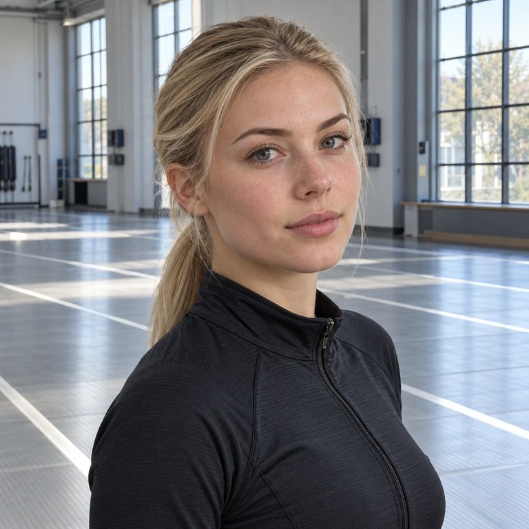 Young woman in a fencing salle for Muse Brown and Thai Grey colored contacts