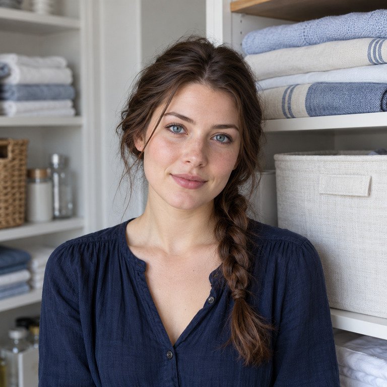 Young adult woman in a distinct editorial setting for How to Store an Opened Contact Lens Solution Bottle