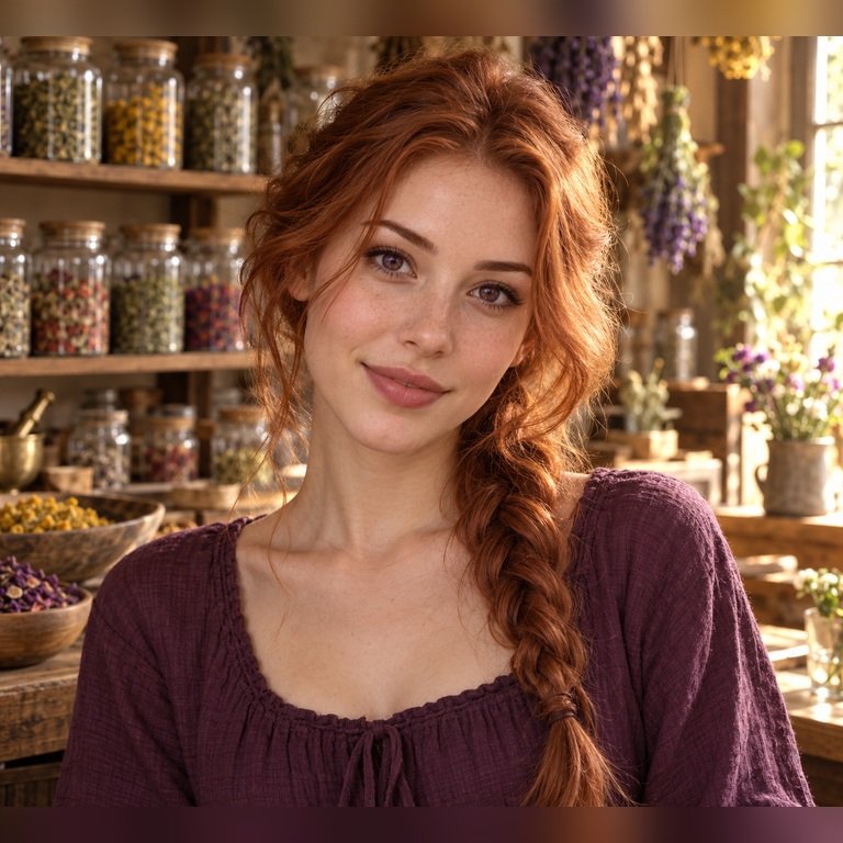 Young adult woman in a botanical tea blending atelier