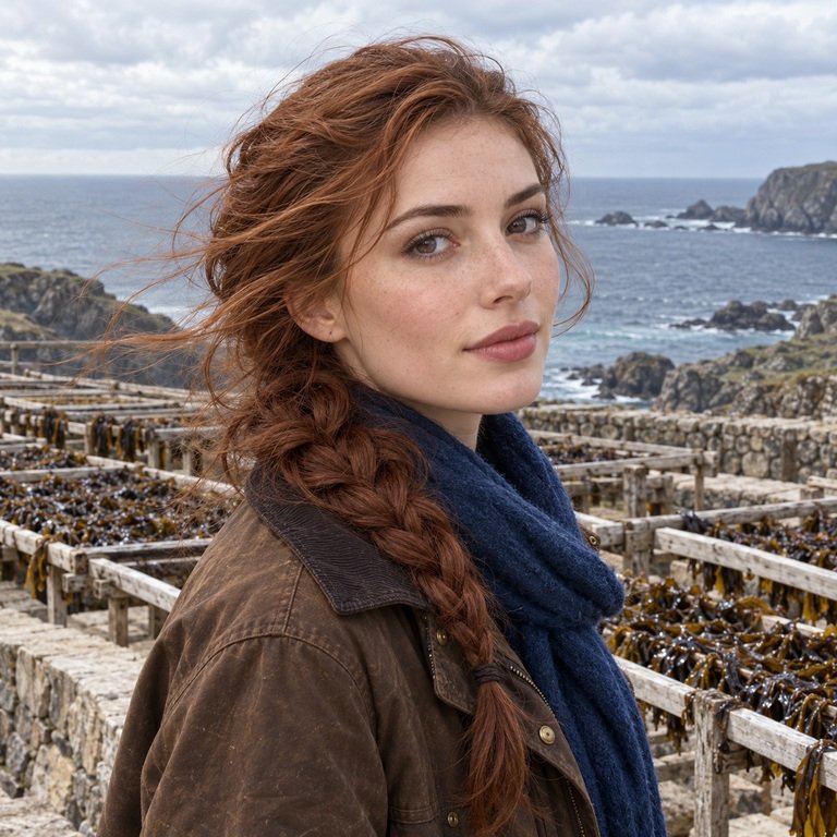 Young adult woman on a coastal seaweed terrace for a Thai Brown and Nova Blue colored contacts comparison