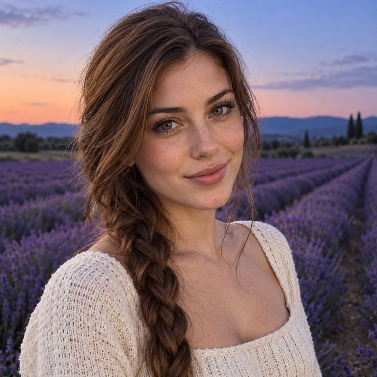 Young woman in a lavender field for Thai Grey and Berry Purple colored contacts